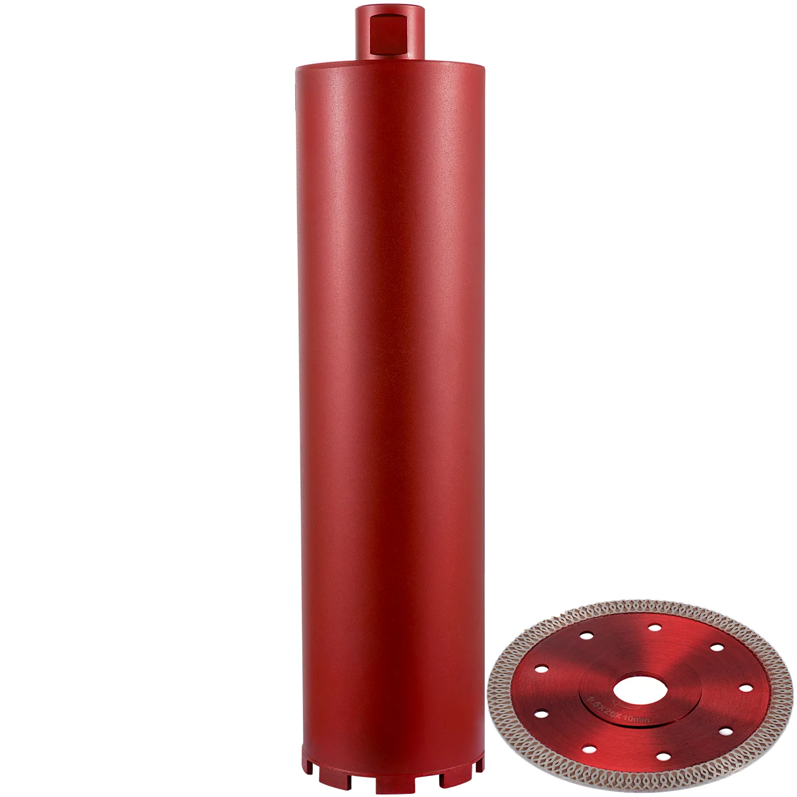 red VEVOR diamond core drill bit with a detached circular cutting blade