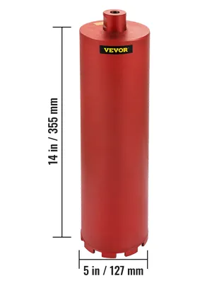 Broca de diamante roja VEVOR que muestra dimensiones de 14 pulgadas por 5 pulgadas.