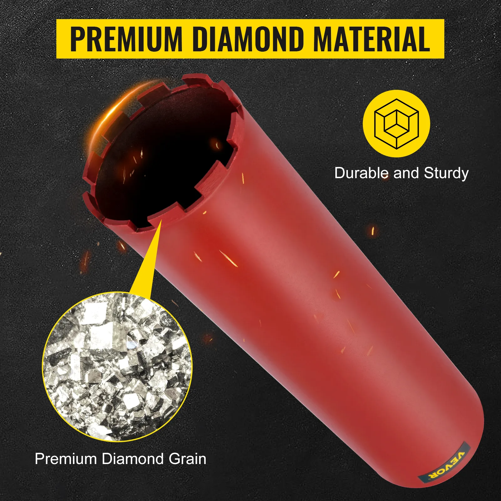 Broca de diamante VEVOR con material de diamante de primera calidad para mayor durabilidad y resistencia.