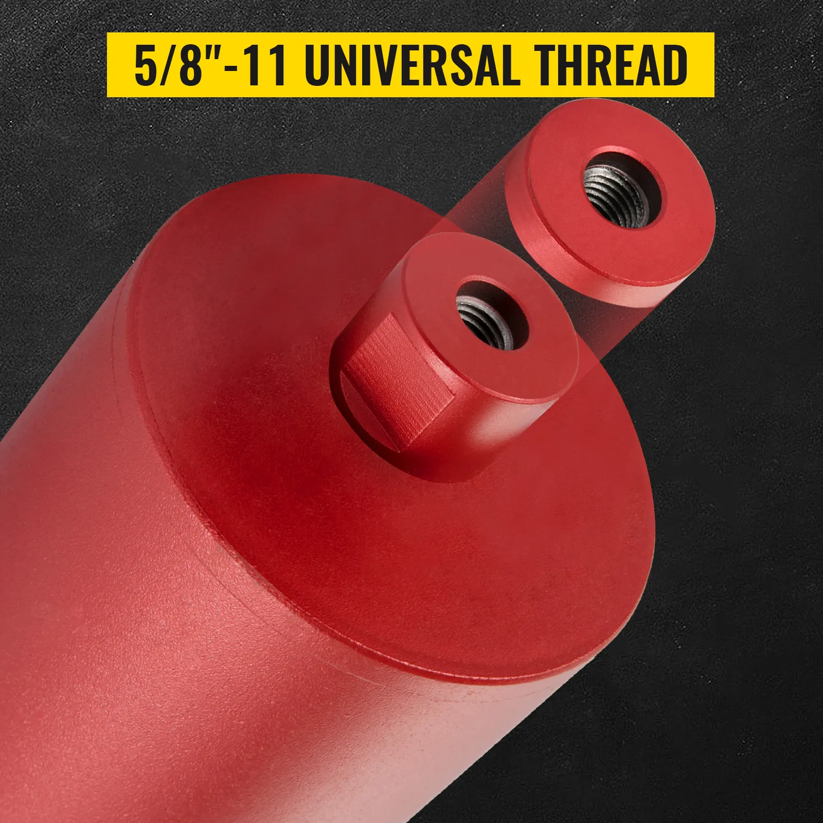 Broca de diamante VEVOR roja con rosca universal de 5/8"-11 sobre fondo negro.