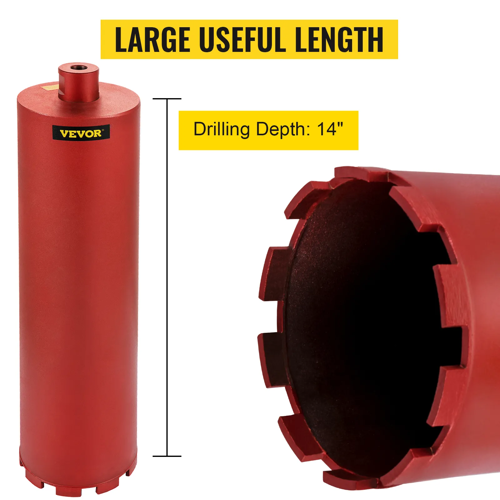 Broca de diamante VEVOR con profundidad de perforación de 14" y gran longitud útil.