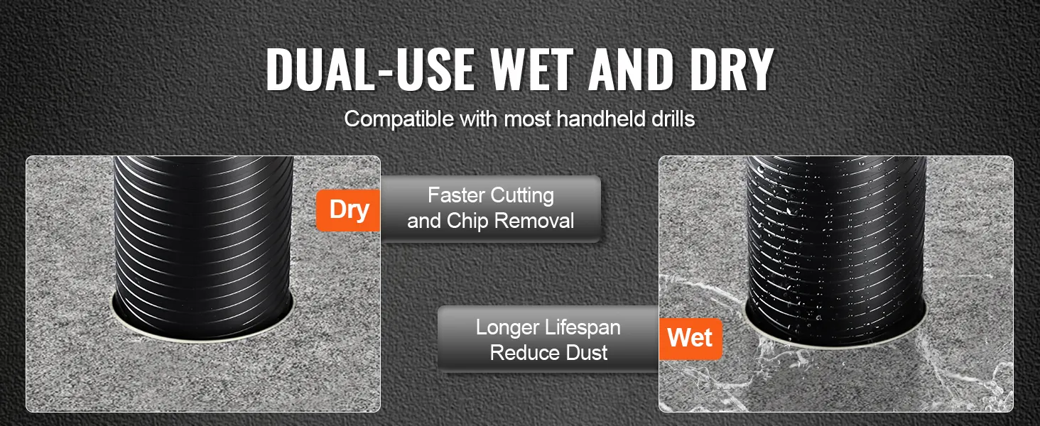 dual-use VEVOR diamond core drill bit for wet and dry cutting, compatible with handheld drills.