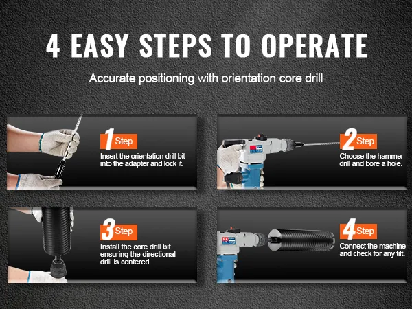 4 easy steps to operate a VEVOR diamond core drill bit for accurate positioning with orientation core drill.