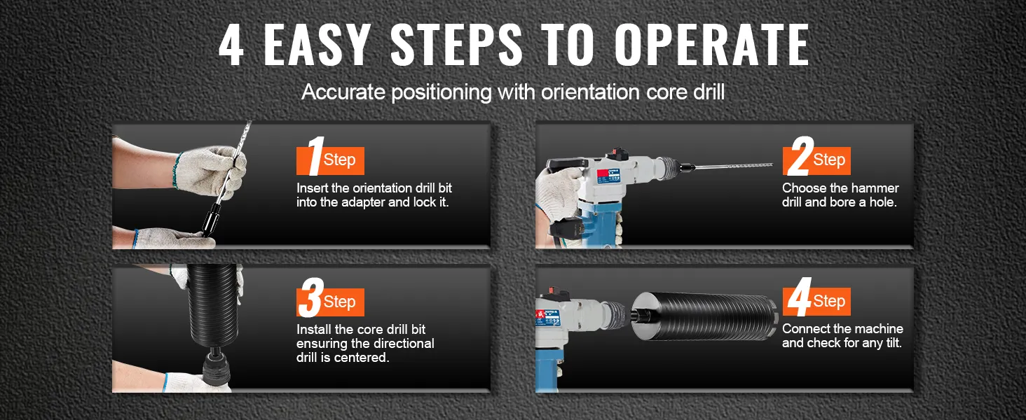 4 easy steps to operate a VEVOR diamond core drill bit for accurate positioning with orientation core drill.