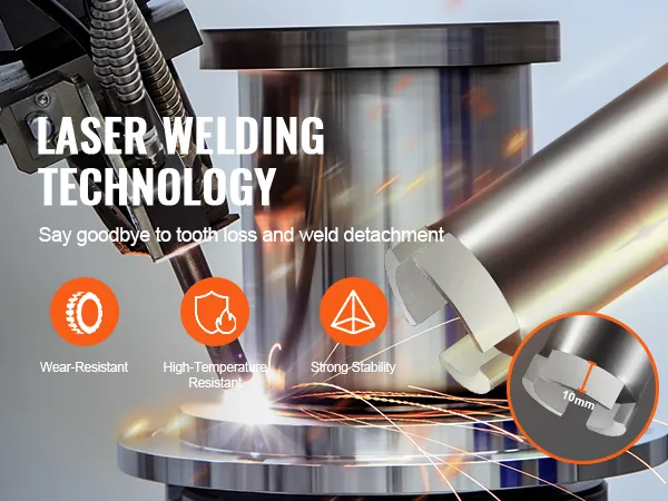 laser welding technology with VEVOR diamond core drill bit showing wear-resistant, high-temperature, and strong stability.