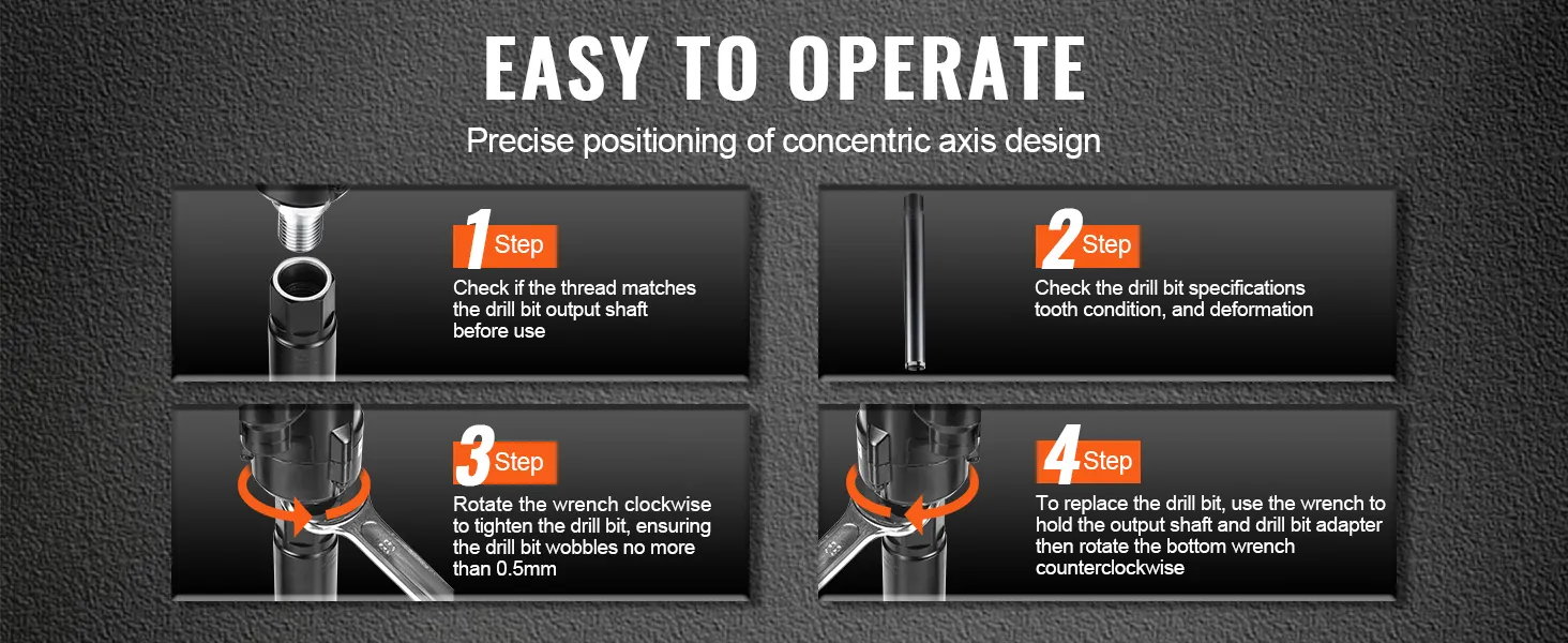 easy to operate instructions for using VEVOR diamond core drill bit focusing on precise axis positioning.