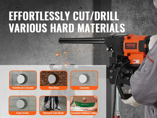 VEVOR diamond core drill bit effortlessly cuts concrete, brick, foam, reinforced concrete, and other materials.