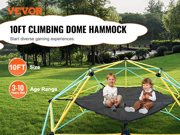 VEVOR dome climber hammock: 10ft climbing frame for kids aged 3-10, great for outdoor play.