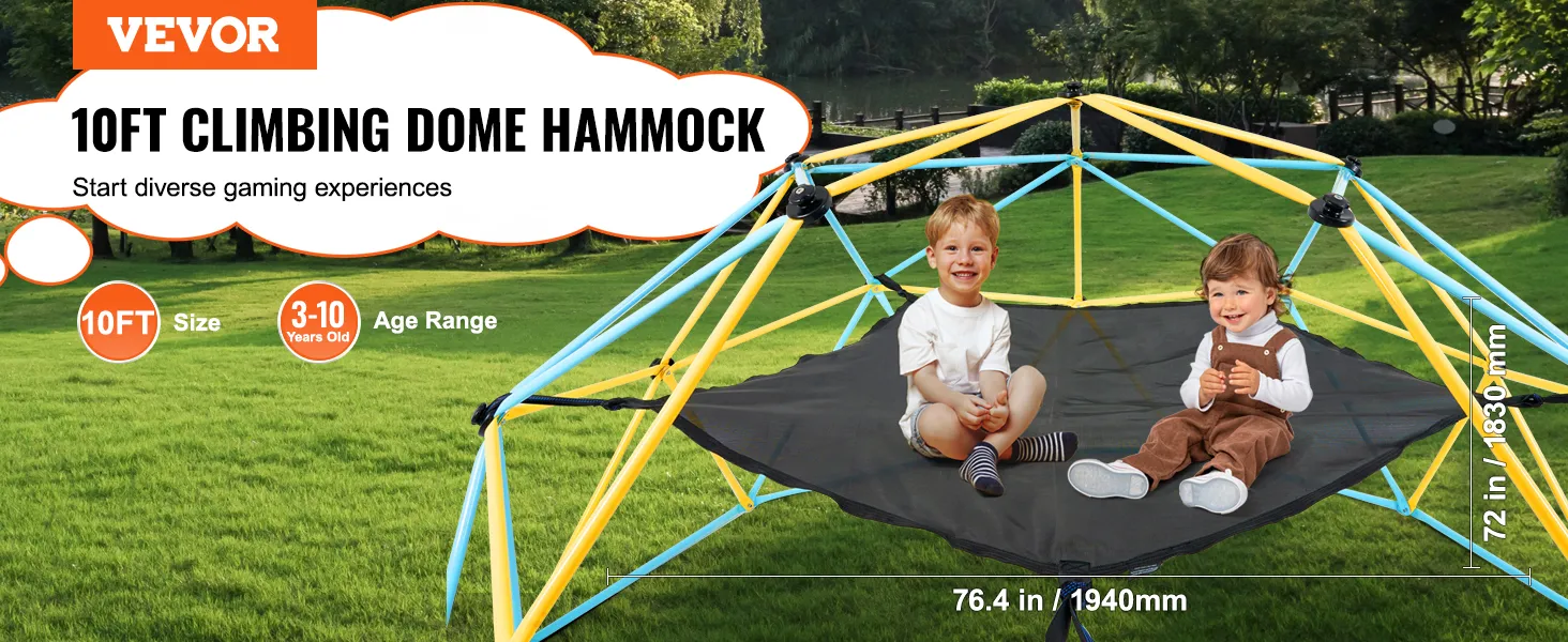 VEVOR dome climber hammock: 10ft climbing frame for kids aged 3-10, great for outdoor play.
