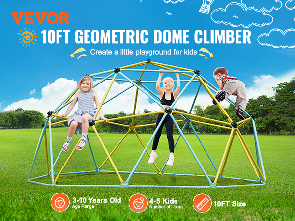 Dôme D'escalade Géométrique VEVOR 305 Cm Avec Filet Et Ballons - Cage à Grimper Solide Pour Jardin, Capacité 453 Kg, Aire De Jeux Extérieure - 4