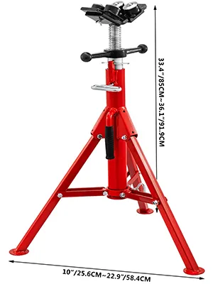 Soporte de gato para tubos VEVOR rojo con altura ajustable y base de trípode plegable.