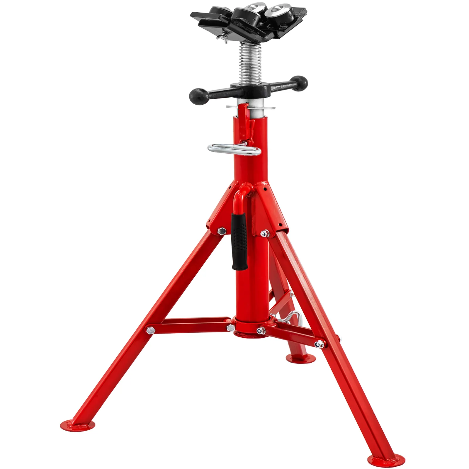 Caballete de tubo VEVOR rojo con altura ajustable y brazos de soporte.