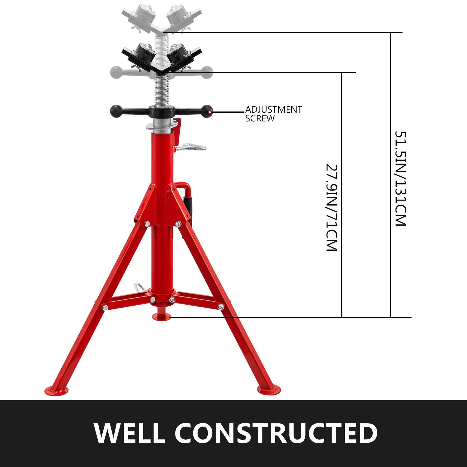 Caballete de tubo VEVOR con altura ajustable y tornillo, rojo, diseño bien construido