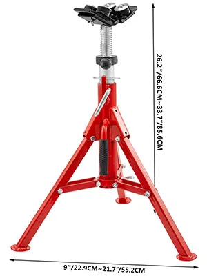 Soporte de gato para tubos VEVOR rojo con altura ajustable y base de trípode resistente.