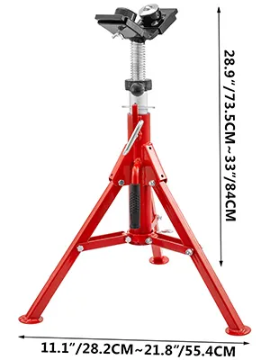 VEVOR pipe jack stand with adjustable height and red tripod base.