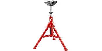 VEVOR pipe jack stand in red with adjustable height and sturdy tripod base.