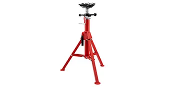 red VEVOR pipe jack stand with adjustable legs and a sturdy base for heavy-duty support.