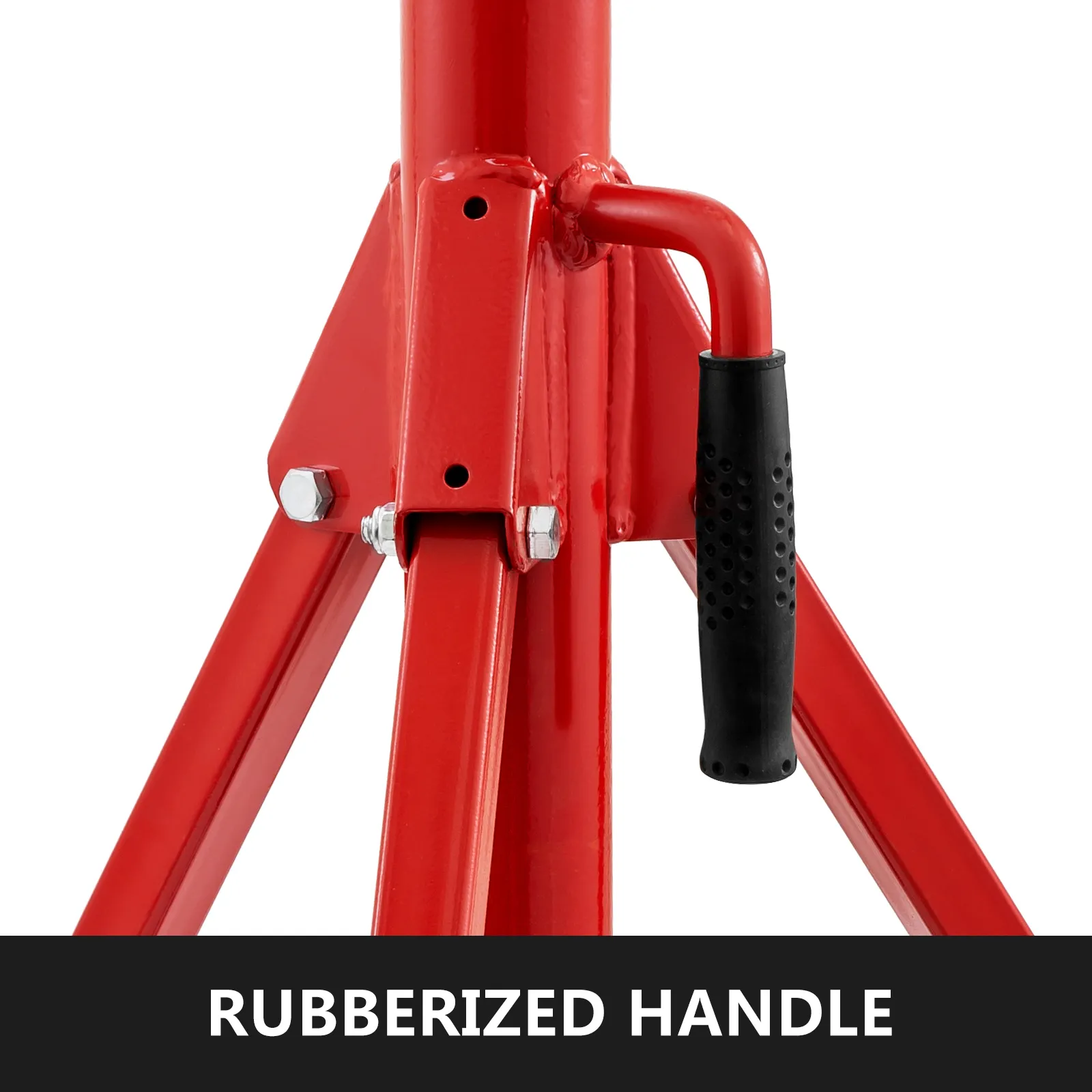 VEVOR pipe jack stand with red frame and rubberized handle.