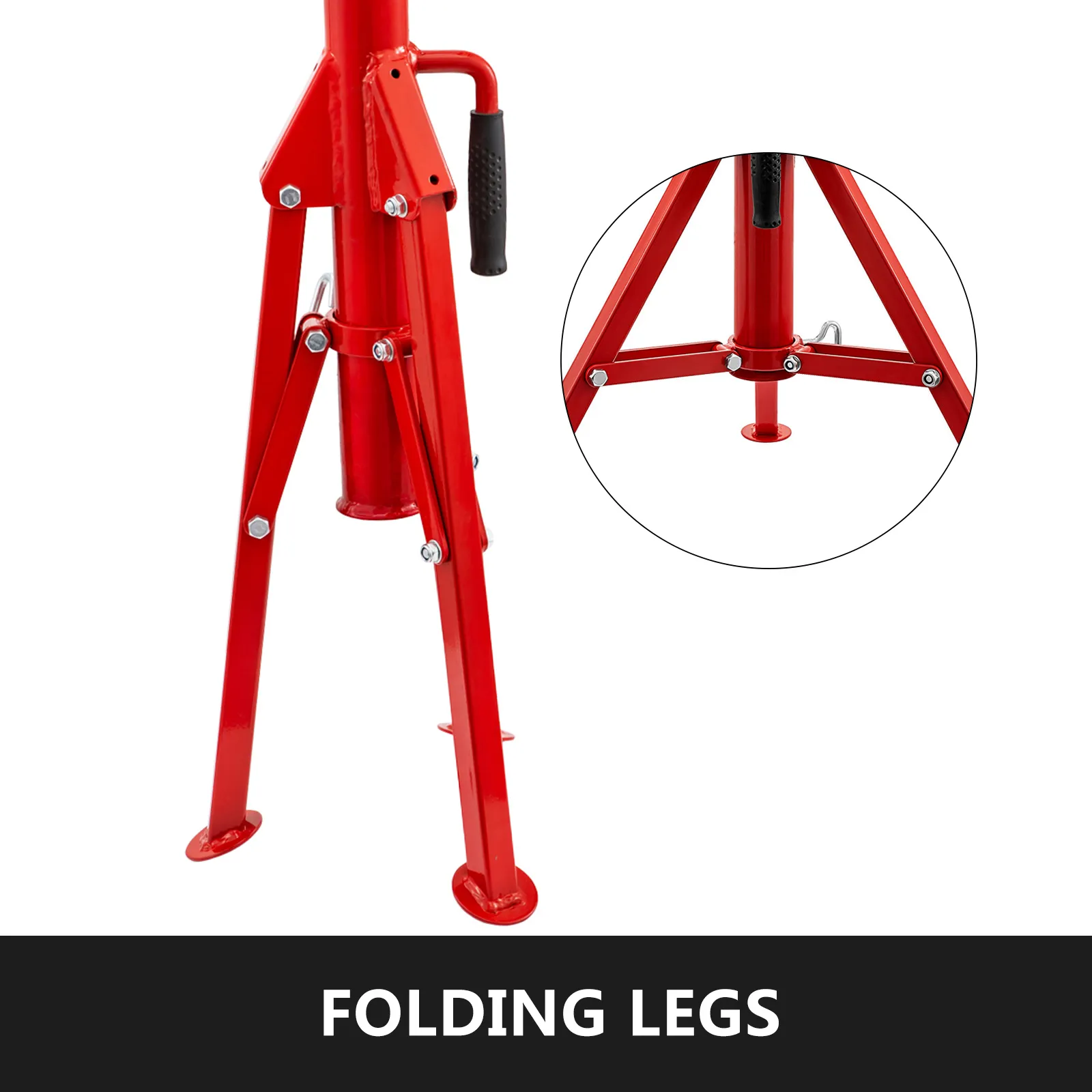red VEVOR pipe jack stand with folding legs and black handles.