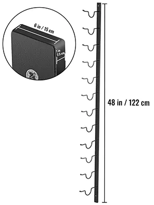 Portabottiglie da parete VEVOR, alto 48 pollici, in metallo nero, con 9 ganci per bottiglie.