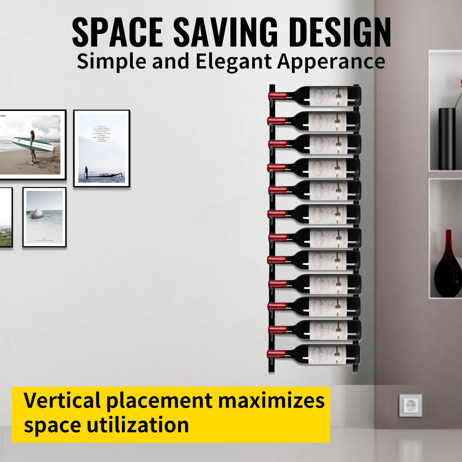 Il portabottiglie da parete VEVOR presenta un elegante design verticale per risparmiare spazio.