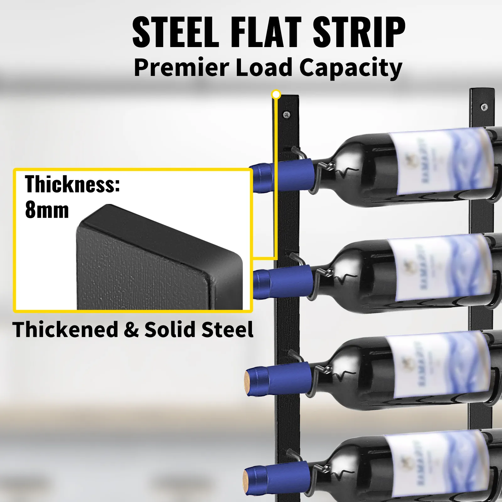 Il portabottiglie da parete VEVOR, realizzato in acciaio spesso e robusto, trattiene saldamente le bottiglie di vino.
