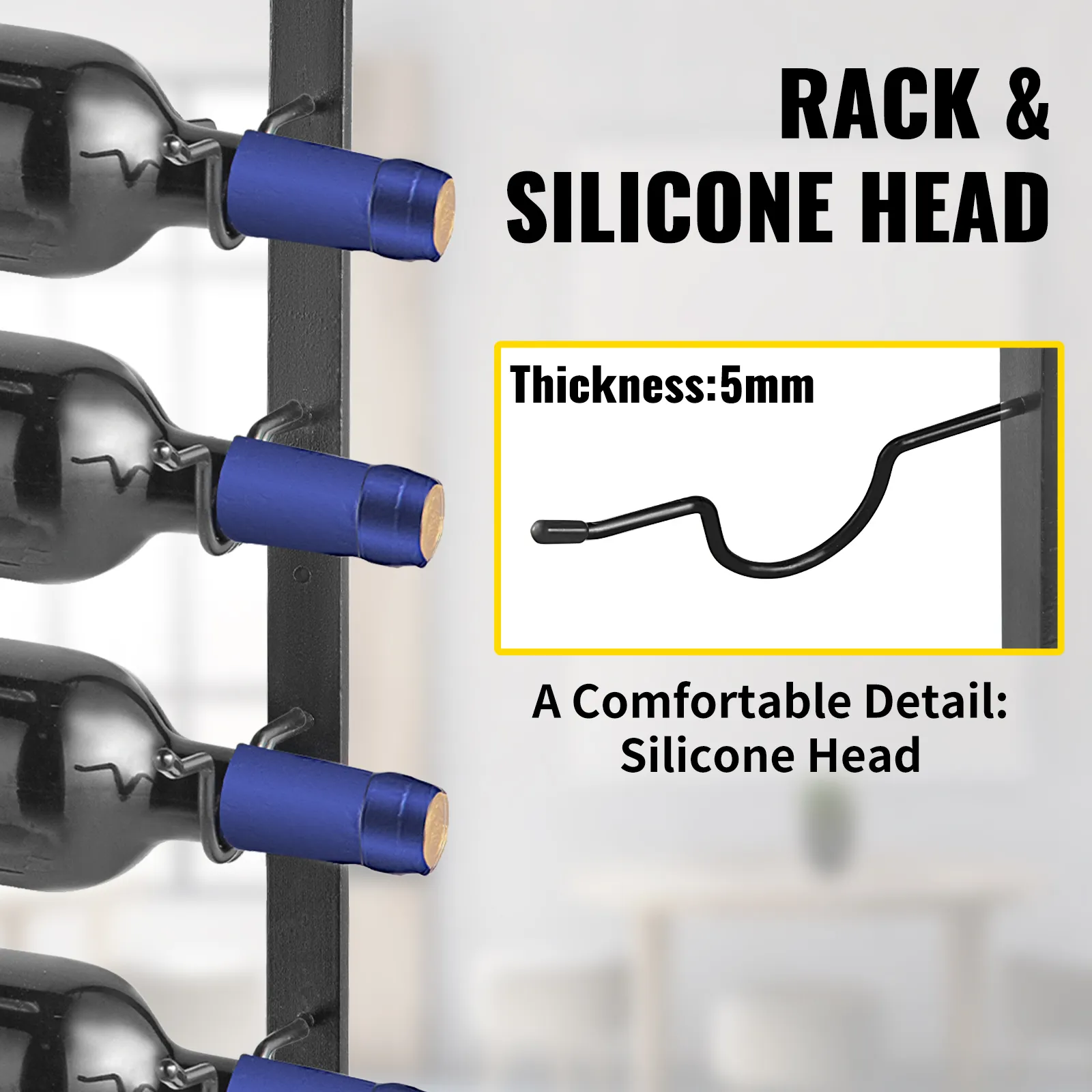 Portabottiglie da parete VEVOR con testa in silicone e spessore di 5 mm. Tiene saldamente le bottiglie di vino.