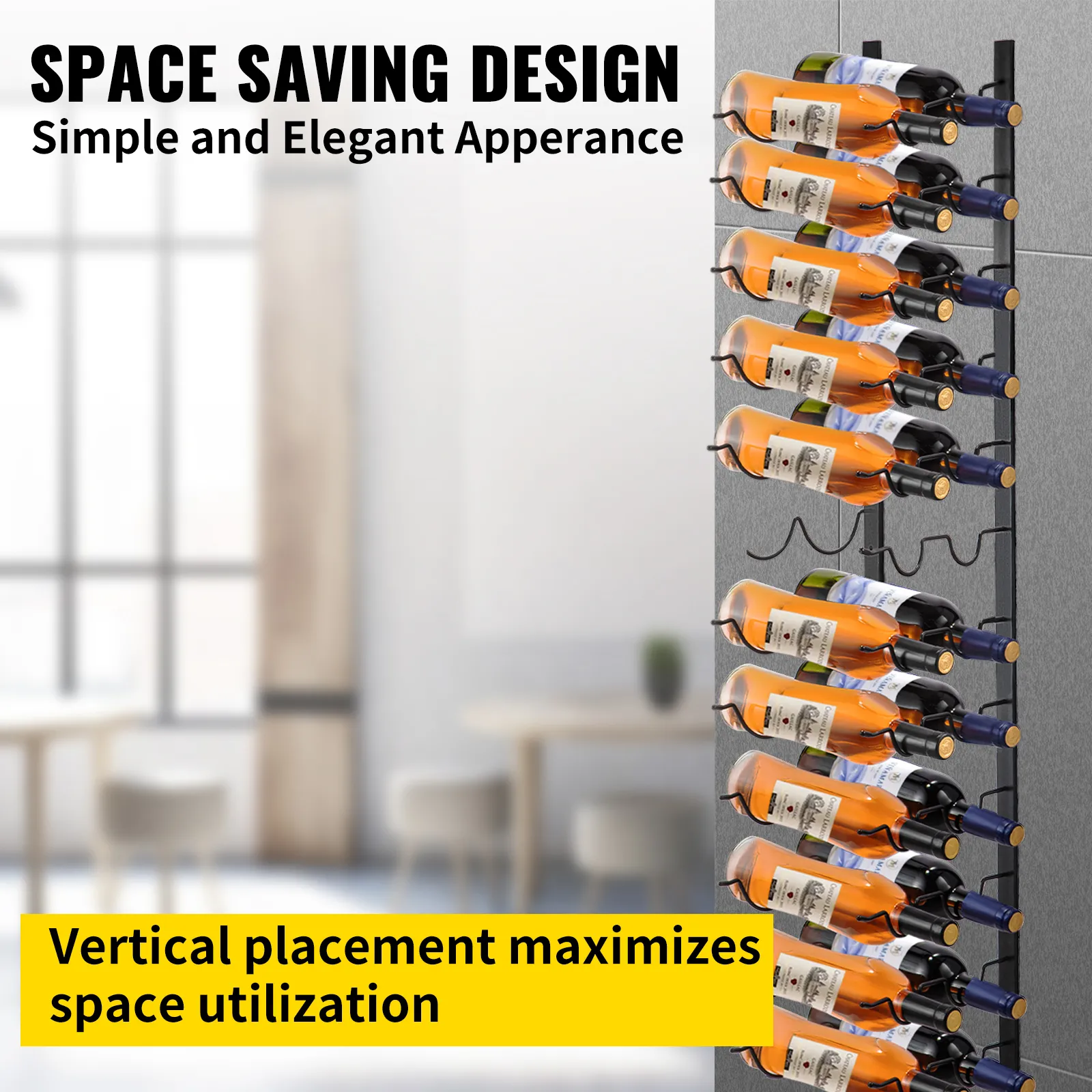 VEVOR wall mounted wine rack with space-saving vertical design for efficient storage.