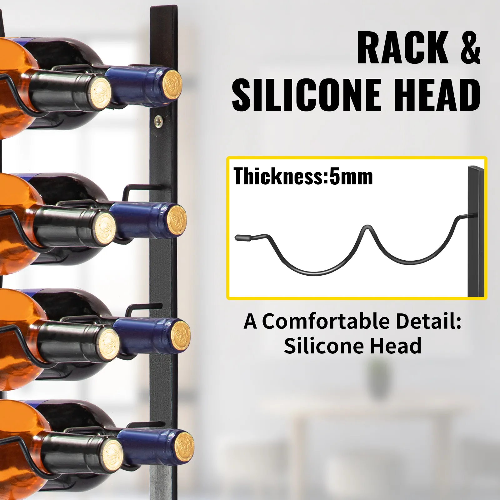 VEVOR wall mounted wine rack with silicone head, holds wine bottles securely.