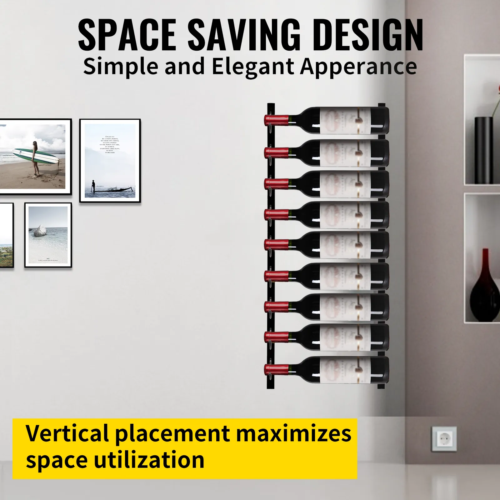 Botellero de pared VEVOR que permite colocar las botellas en posición vertical para optimizar el espacio.