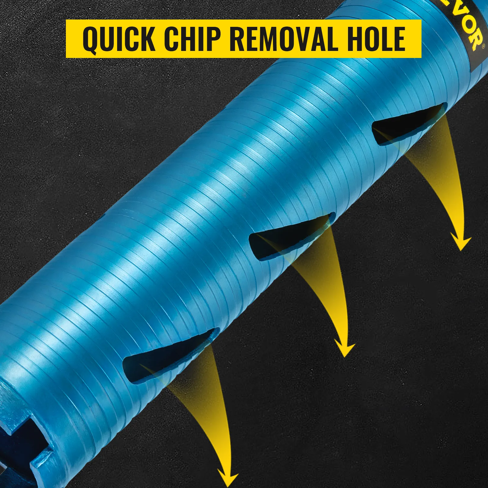 VEVOR core drill bit with quick chip removal holes for efficient drilling.