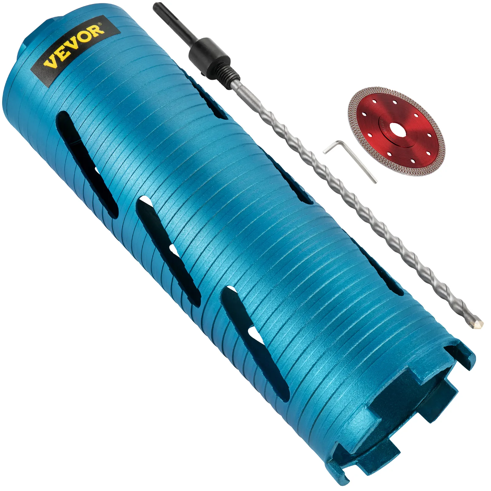VEVOR dry core drill bit with wrench set, spiral bit, and red blade