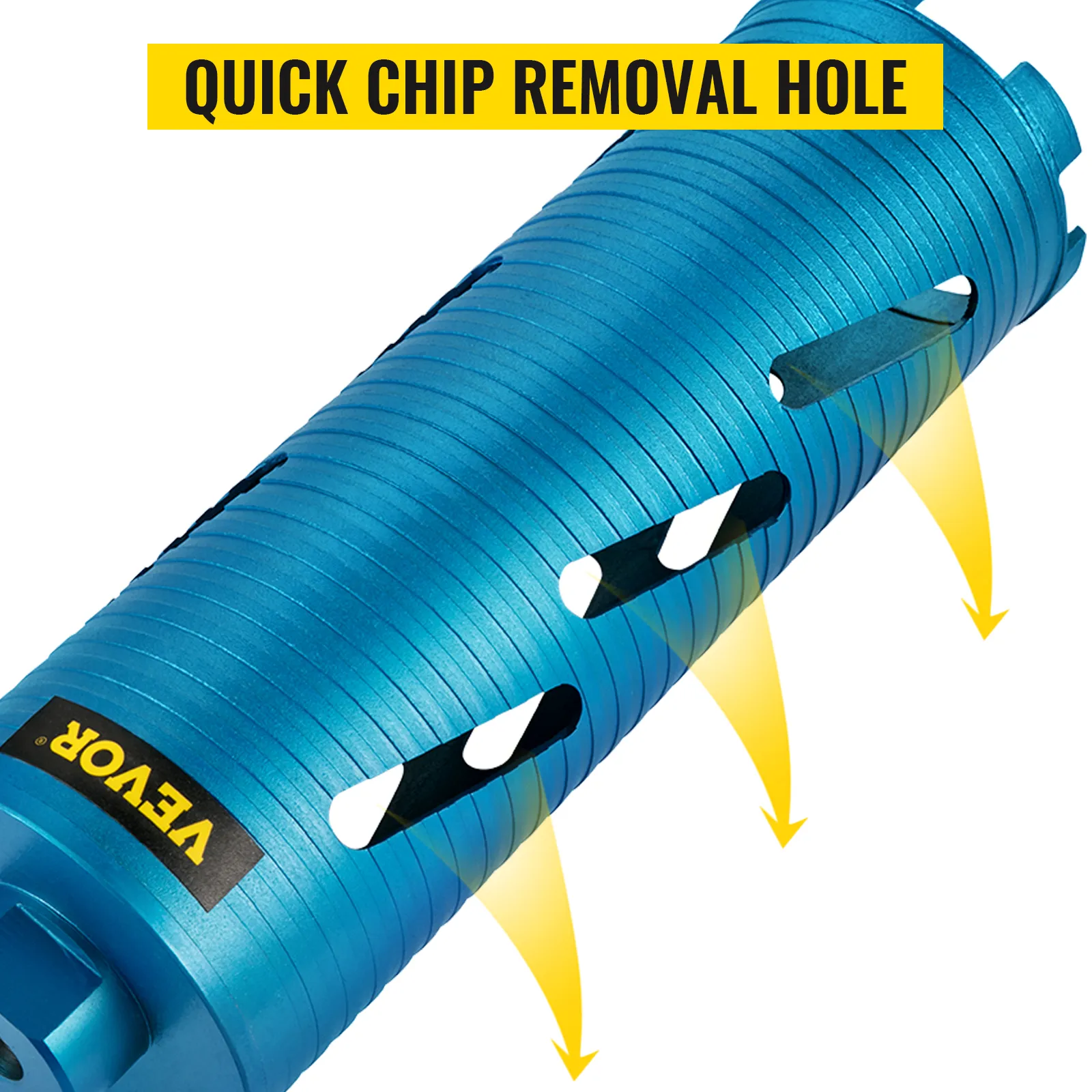 VEVOR dry core drill bit with quick chip removal holes in blue.