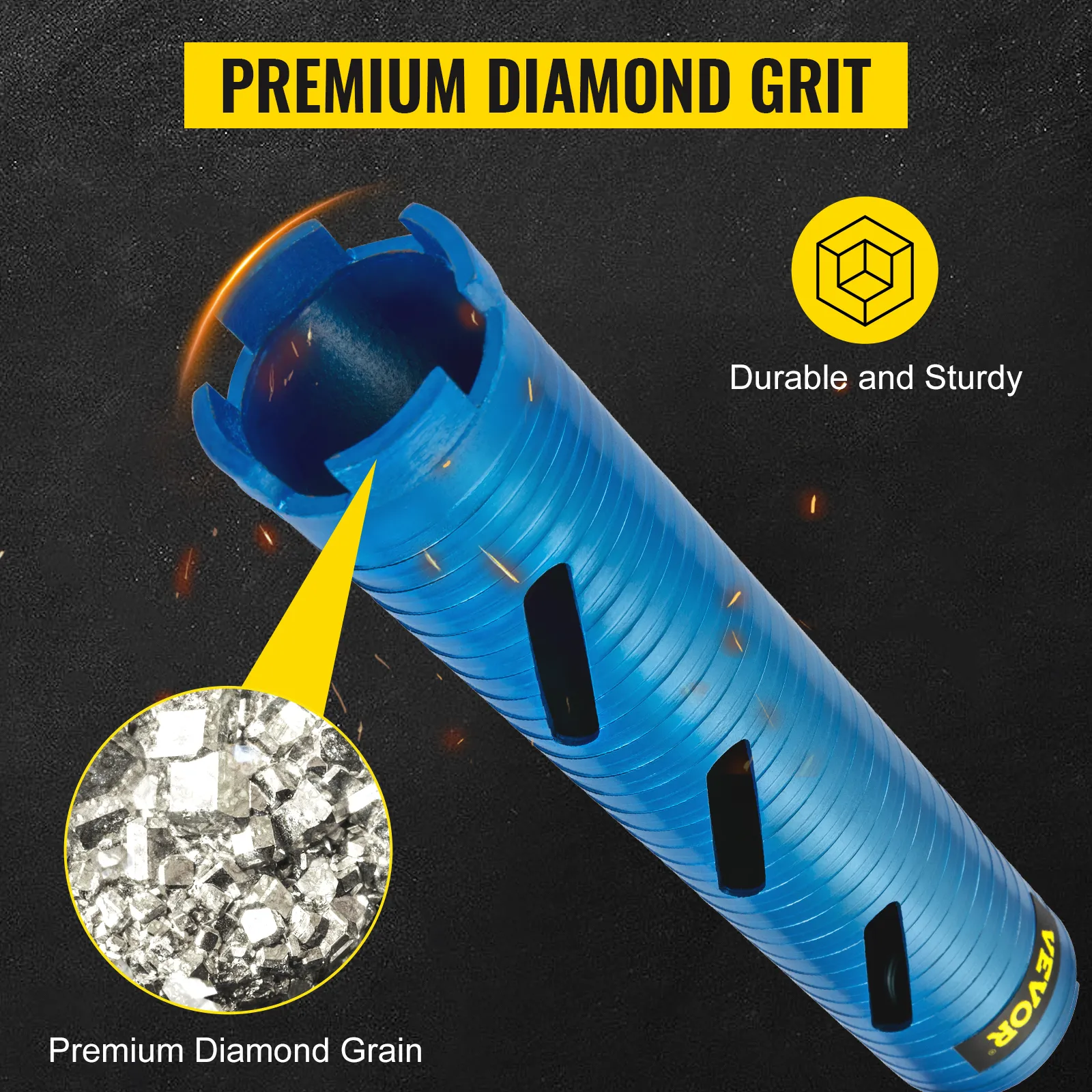 VEVOR kernboor met hoogwaardige diamantkorrel, voor duurzaamheid en een robuuste constructie.
