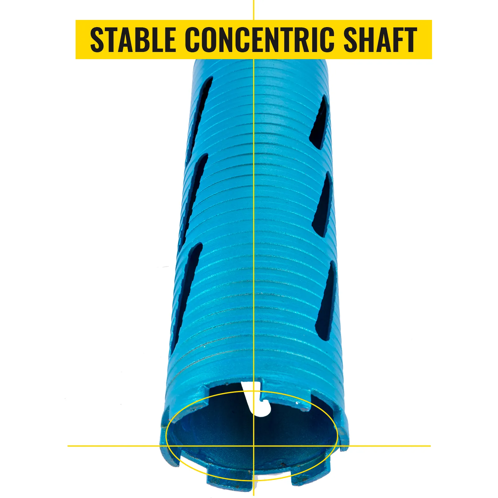 Punta diamantata blu VEVOR con caratteristica di albero concentrico stabile evidenziata.