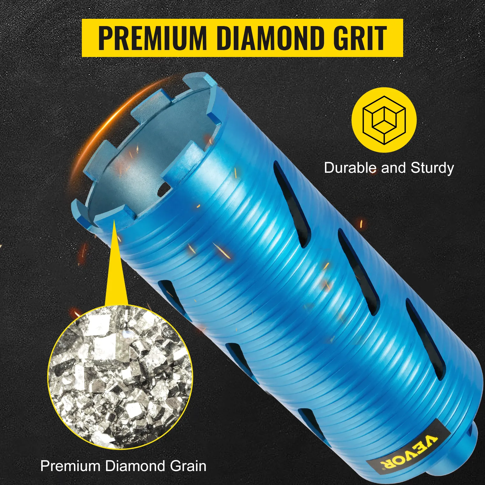 Broca de diamante VEVOR con grano de diamante de primera calidad, duradera y resistente.