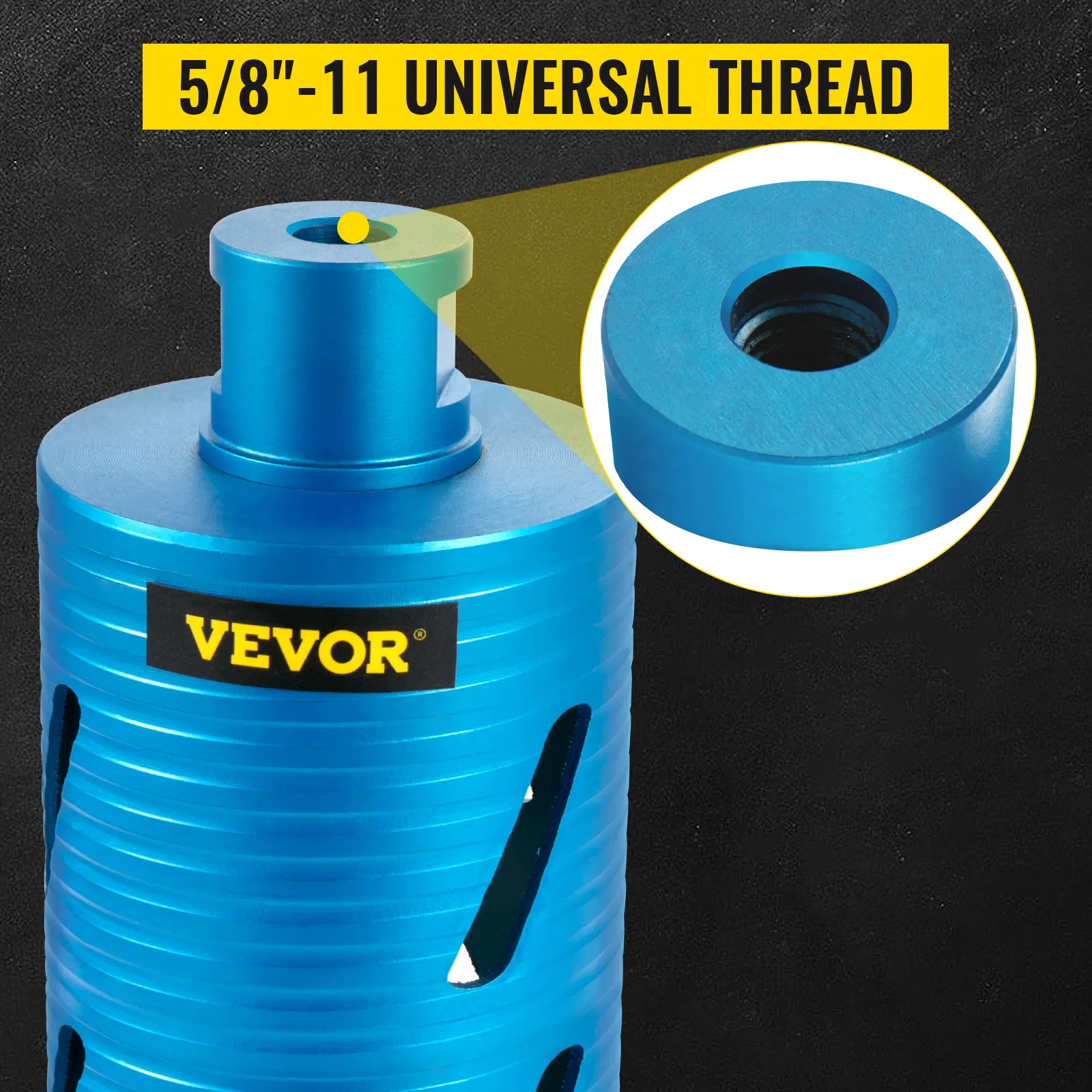 Broca de diamante VEVOR con rosca universal de 5/8"-11 en color azul.