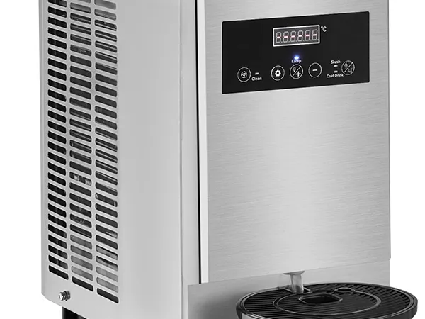 Máquina de granizados VEVOR de acero inoxidable con panel de control digital y pico dispensador.