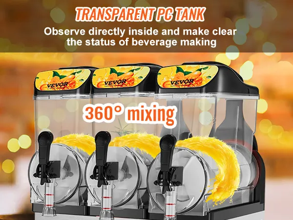 Máquina de granizados VEVOR con tanques de PC transparentes para un fácil monitoreo de bebidas y mezcla de 360°.