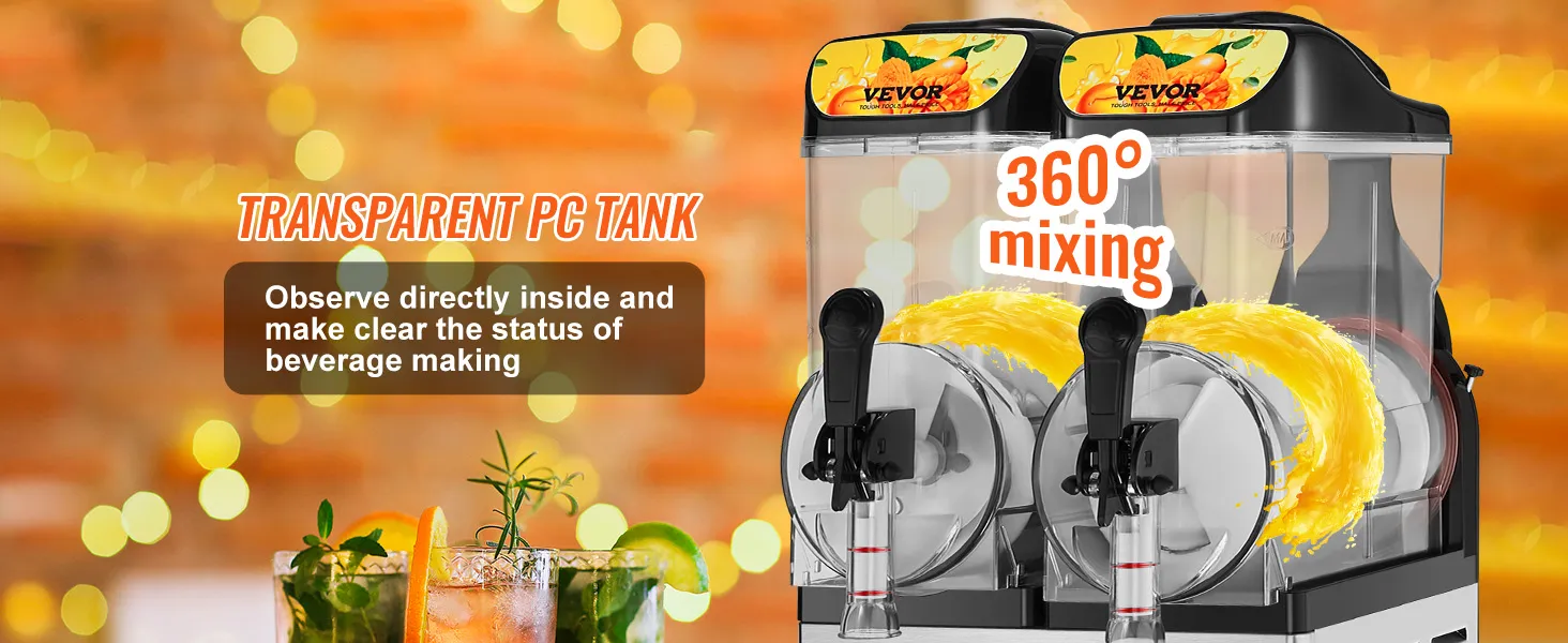 Máquina de granizados comercial VEVOR con mezcla de 360° y tanque de PC transparente para una fácil observación de las bebidas.
