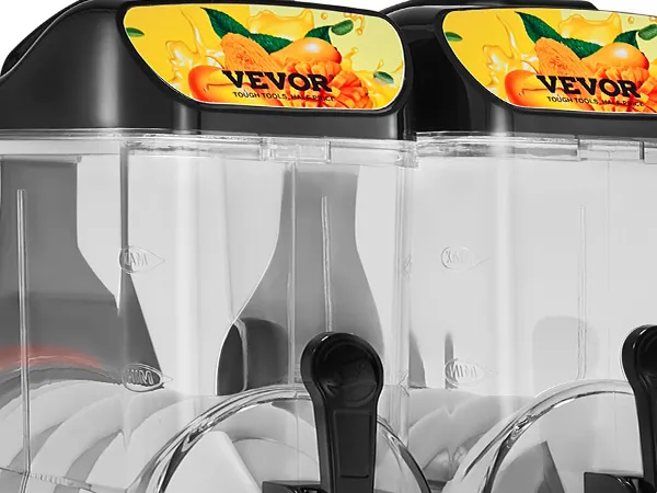Máquina de granizados comercial VEVOR con contenedores transparentes dobles y asas dispensadoras negras.