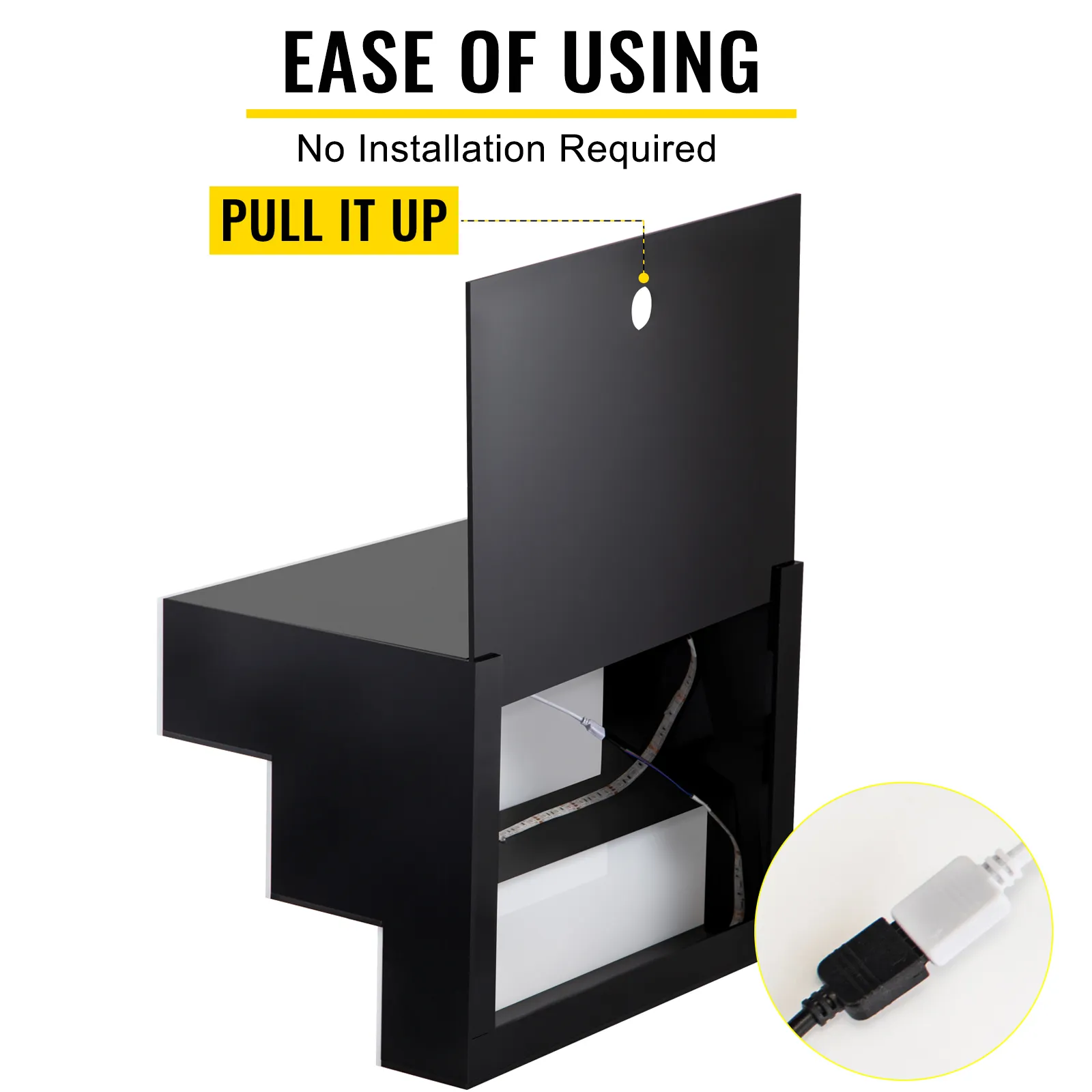 VEVOR led lighted liquor bottle display shelf, no installation required, pull it up.