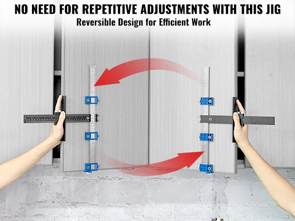 hands using VEVOR cabinet hardware jig with reversible design to align cabinet doors without adjustments.