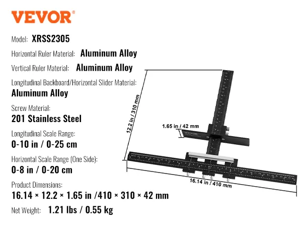 VEVOR cabinet hardware jig xrss2305 with aluminum alloy rulers and 201 stainless steel screws.