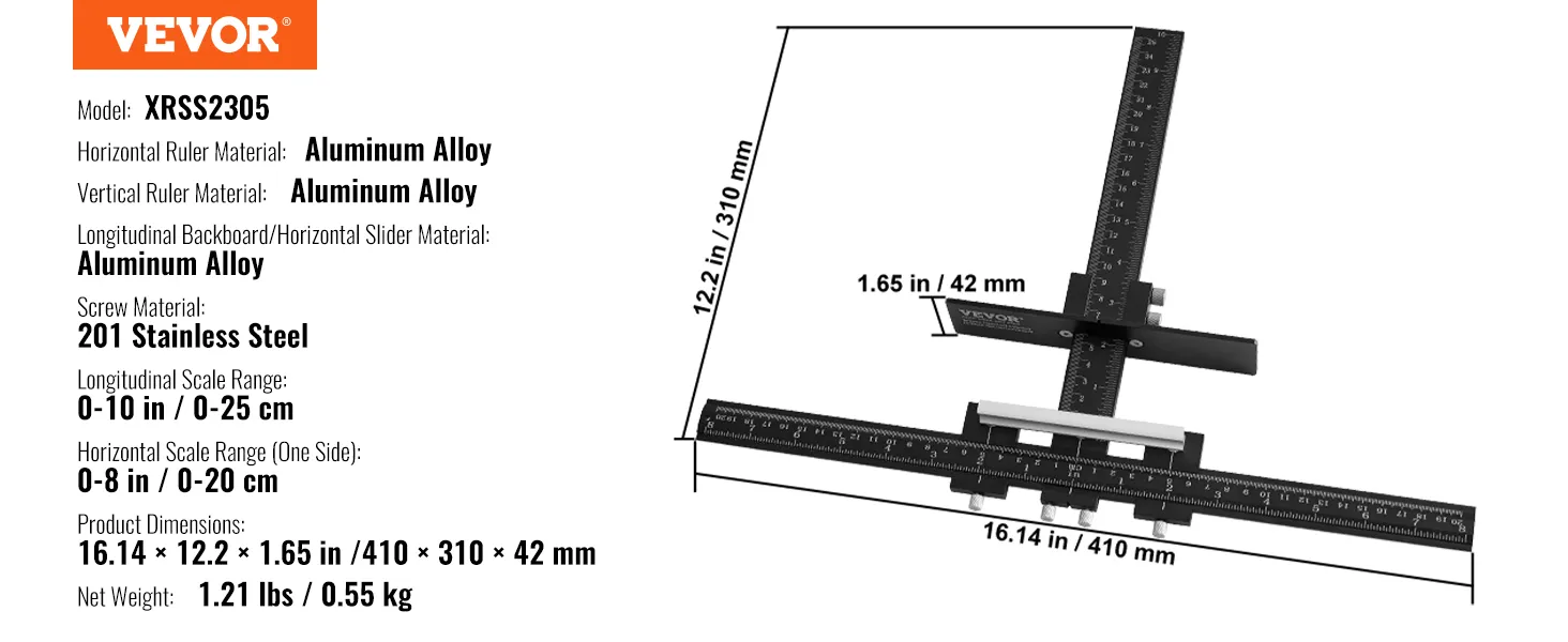 VEVOR cabinet hardware jig xrss2305 with aluminum alloy rulers and 201 stainless steel screws.