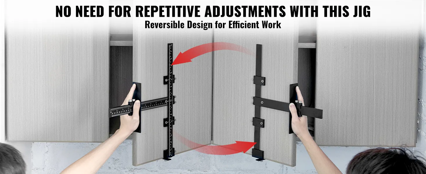 VEVOR cabinet hardware jig with reversible design for efficient work on cabinet doors.