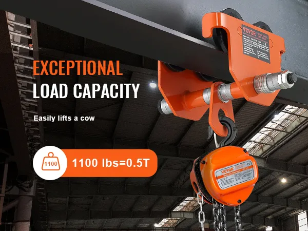 Carro manual VEVOR que eleva 1100 libras en un entorno industrial con un texto de capacidad de carga excepcional.