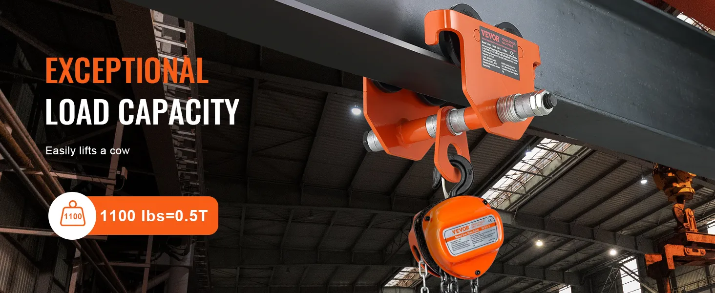 Carro manual VEVOR que eleva 1100 libras en un entorno industrial con un texto de capacidad de carga excepcional.