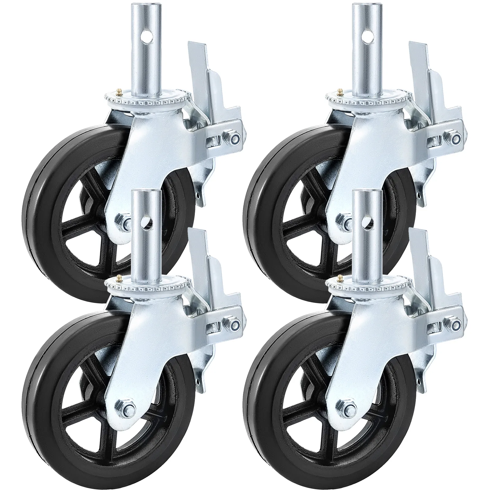 four VEVOR scaffolding caster wheels with black tires and silver brackets.