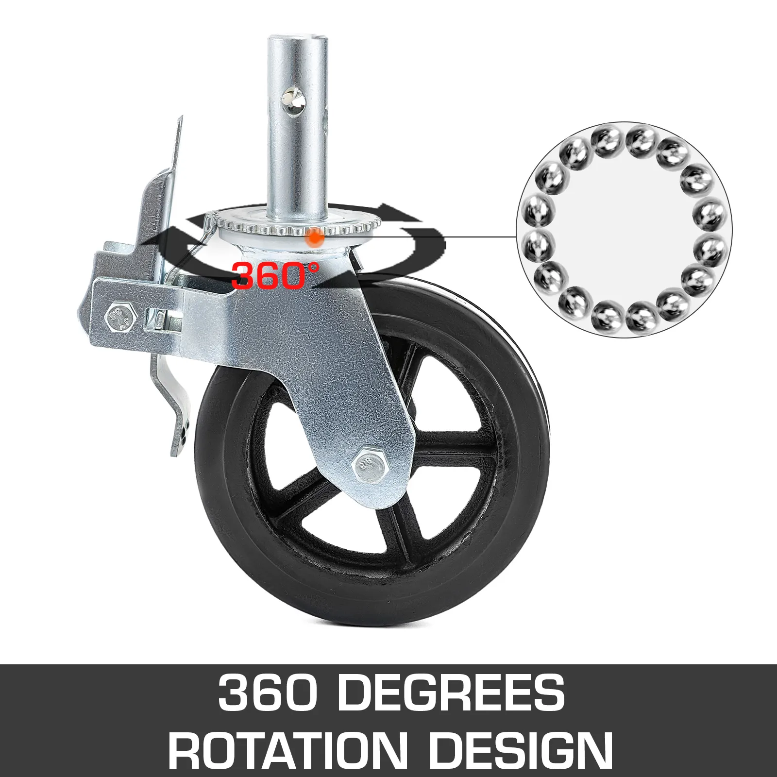 VEVOR scaffolding caster wheels with 360-degree rotation design and steel frame.